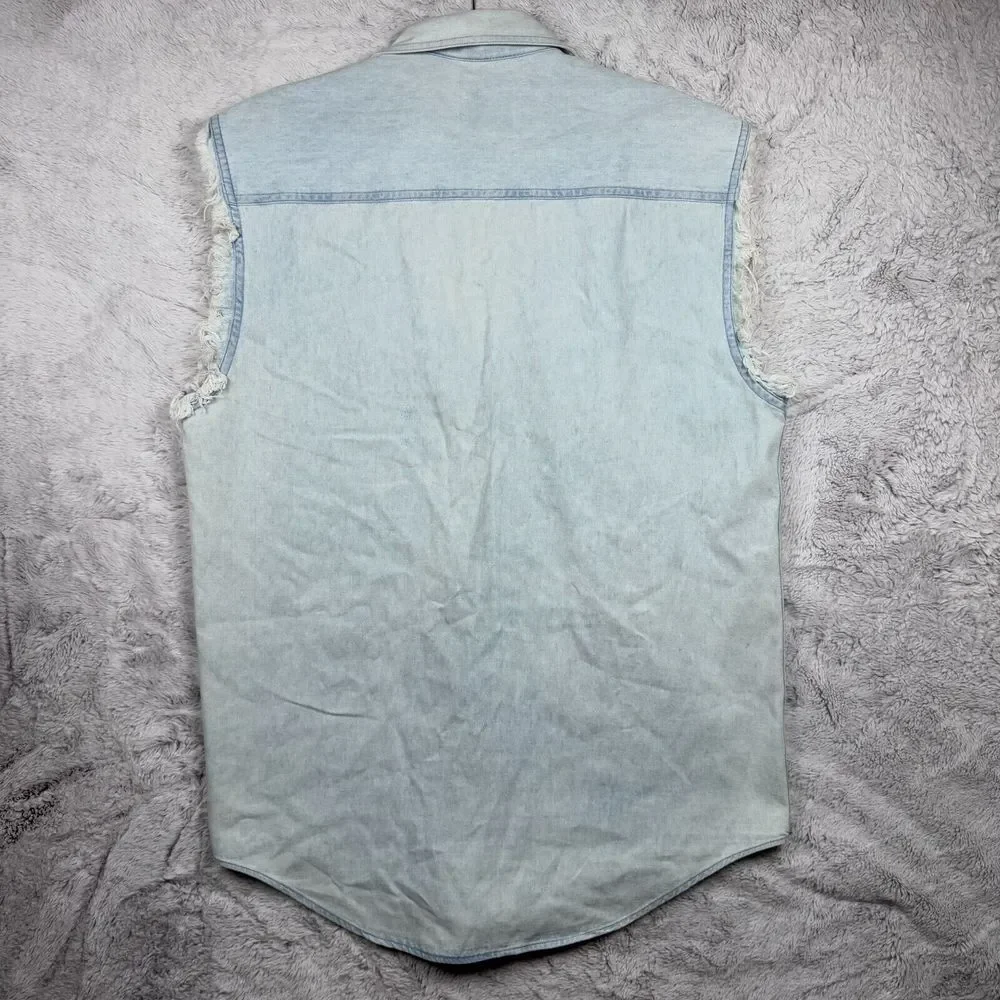 Harley Davidson Biker Blues Vest Mens Small Blue Sleeveless Snaps Denim Vintage